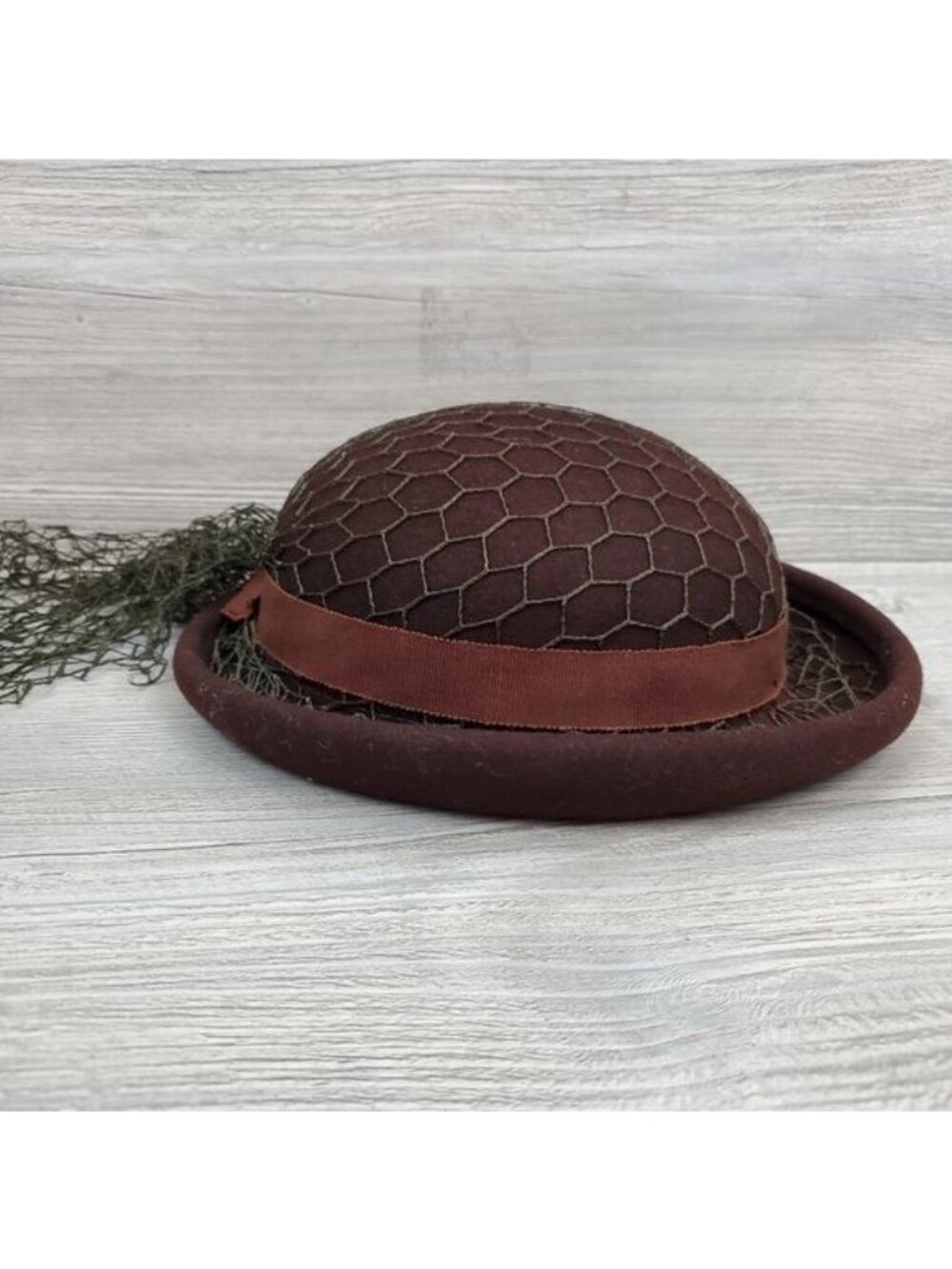 Vintage Belvedere brown wool netted hat rolled brim union label - Picture 2 of 12